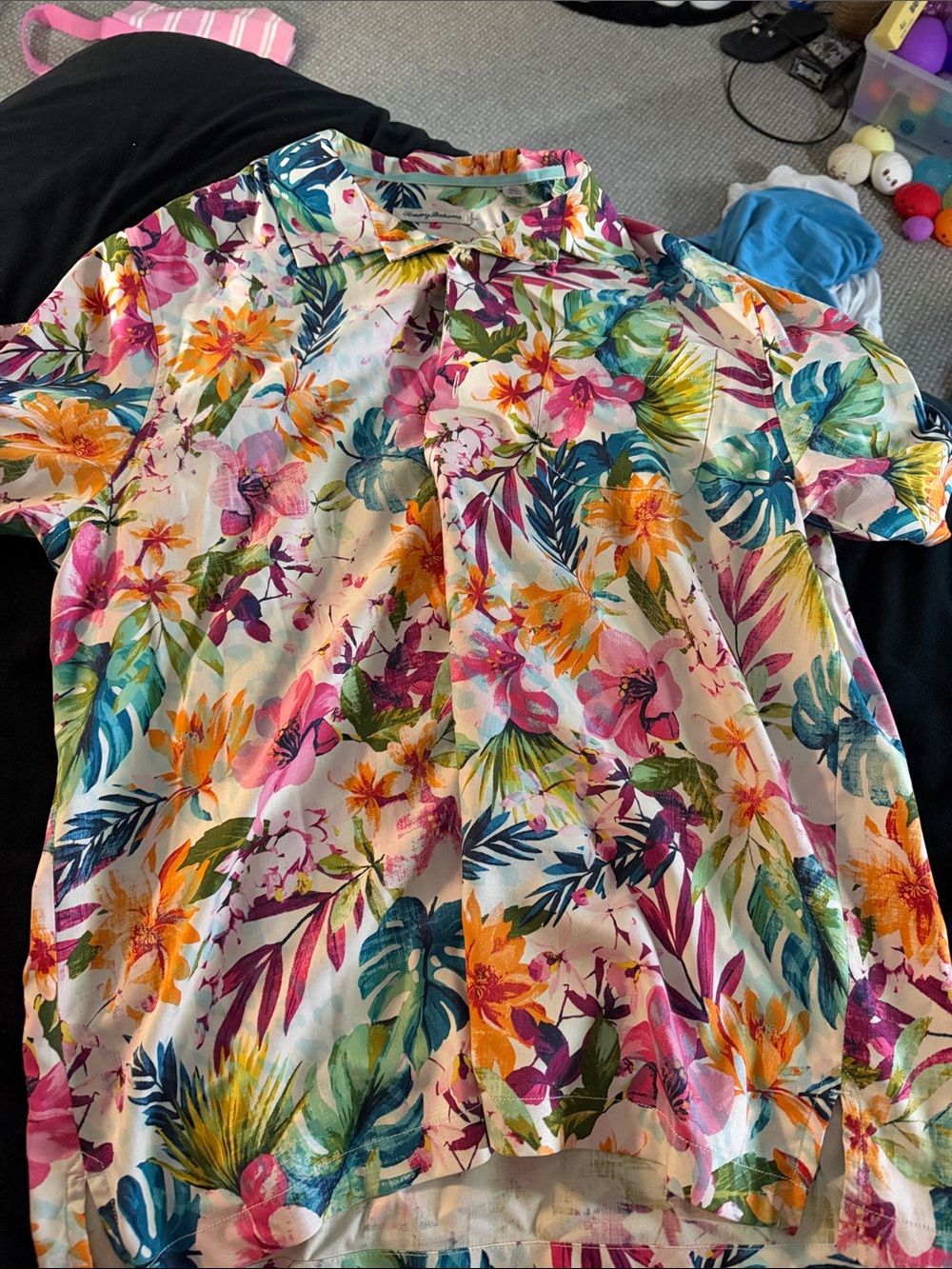 Tommy Bahama Floral Button-Up in Teal, Pink & Orange